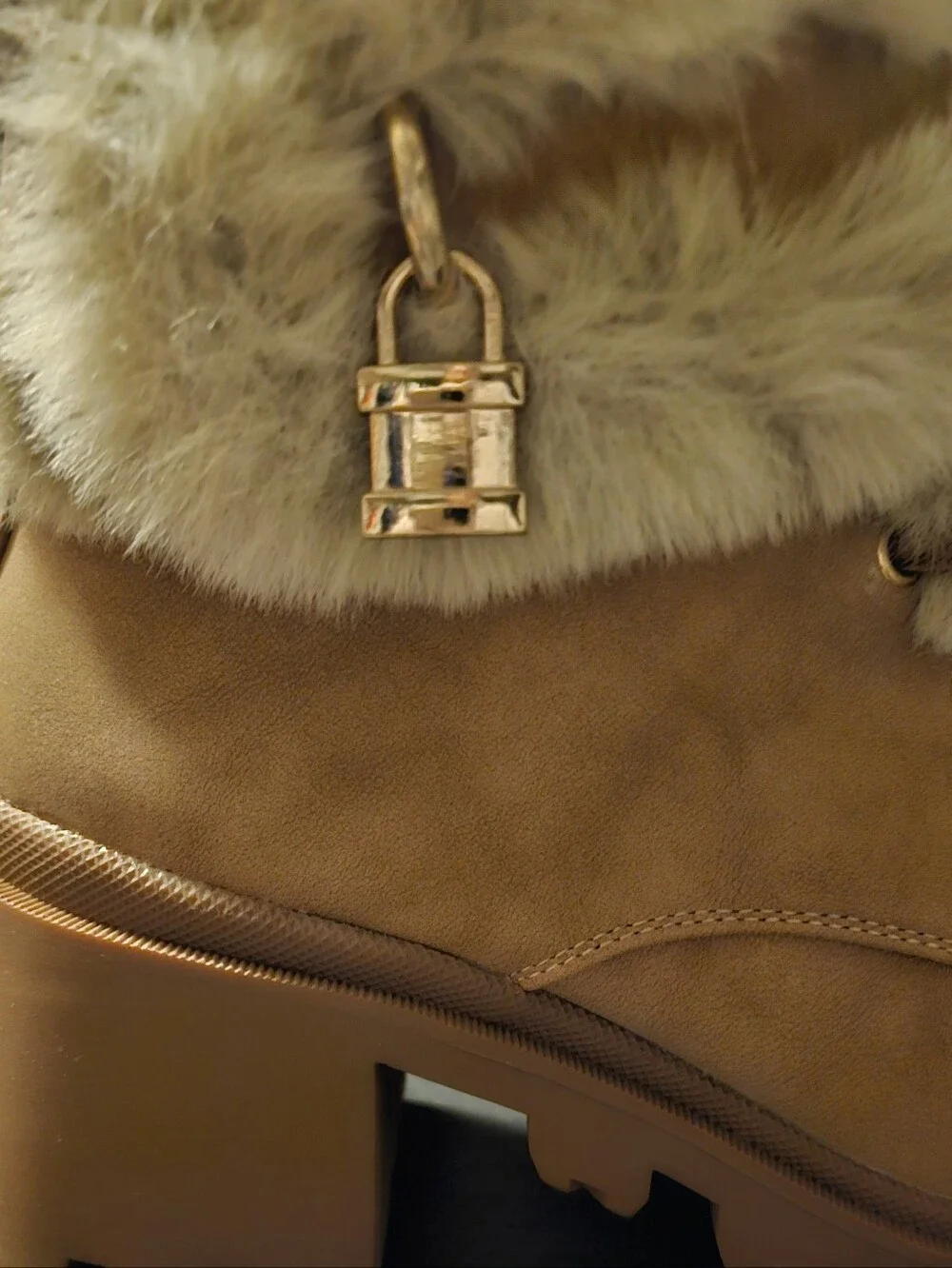 Shoe Dazzle Women's Chestnut Tan Faux Fur Lace-Up With Zipper Boots